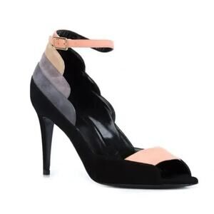 PIERRE HARDY Roxy Colorblock Peep toe Pump Sandal Rainbow Suede Ankle Strap 40